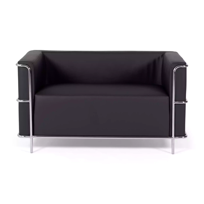 Torino 2-zitsbank van ecoleder en verchroomd staal 🛋️ - Mobelarium