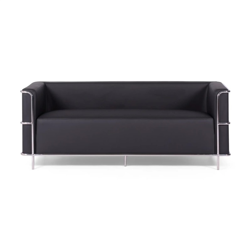 Sofá Torino de 3 lugares em couro ecológico e aço cromado - Mueble Design