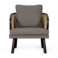 Poltrona Leeds in rattan naturale con cuscino in cotone: stile vintage Scandinavo