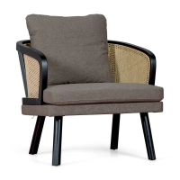 Fotel Leeds z naturalnego rattanu z bawełnianą poduszką: styl vintage Skandynawia