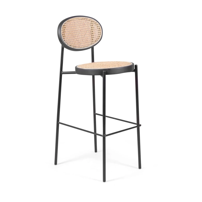 Taburete Vintage Preston 75 cm | Ratán Natural y Estructura Negra