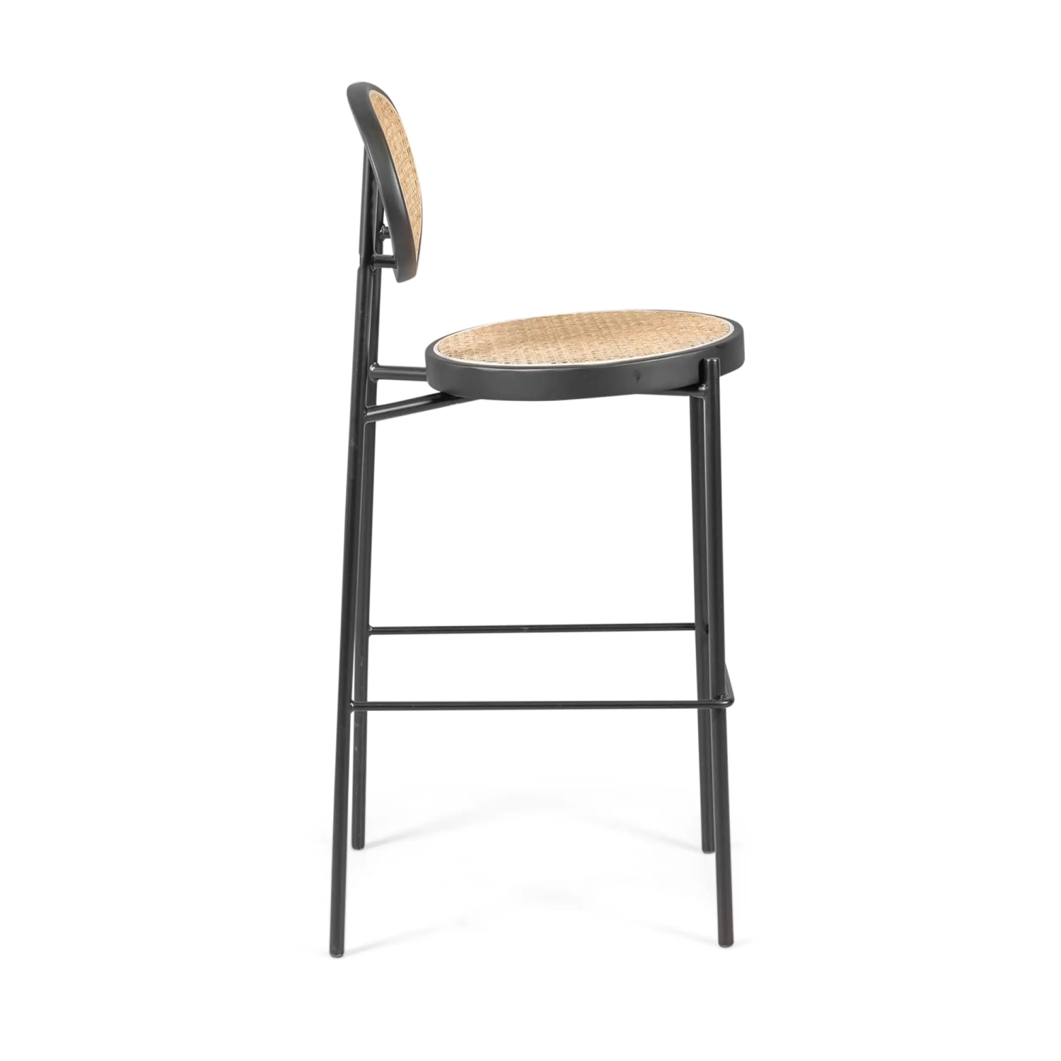 Hocker Vintage Preston 75 cm | Natürliches Rattan und schwarzer Rahmen