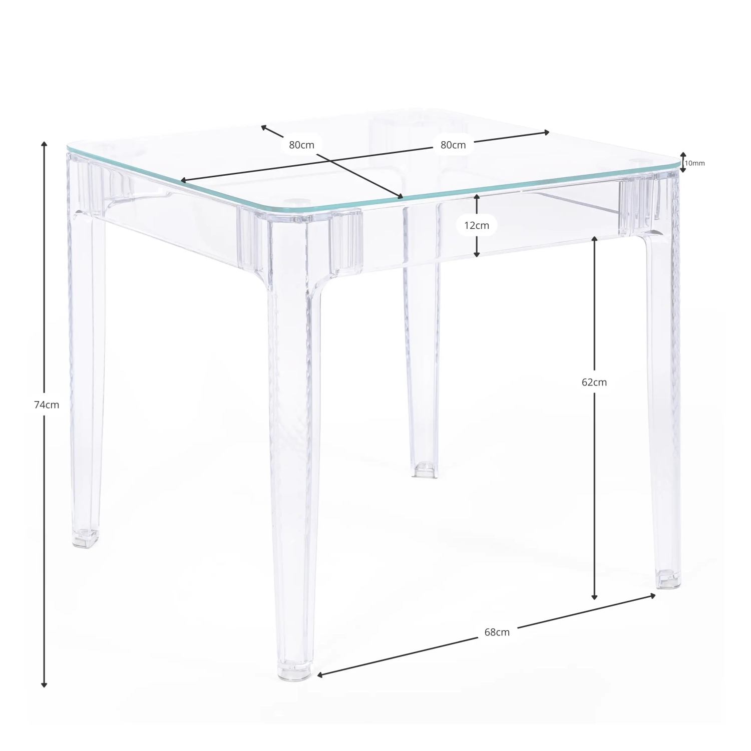 Ghost Vierkante Eettafel 80 cm : Transparant Modern Ontwerp