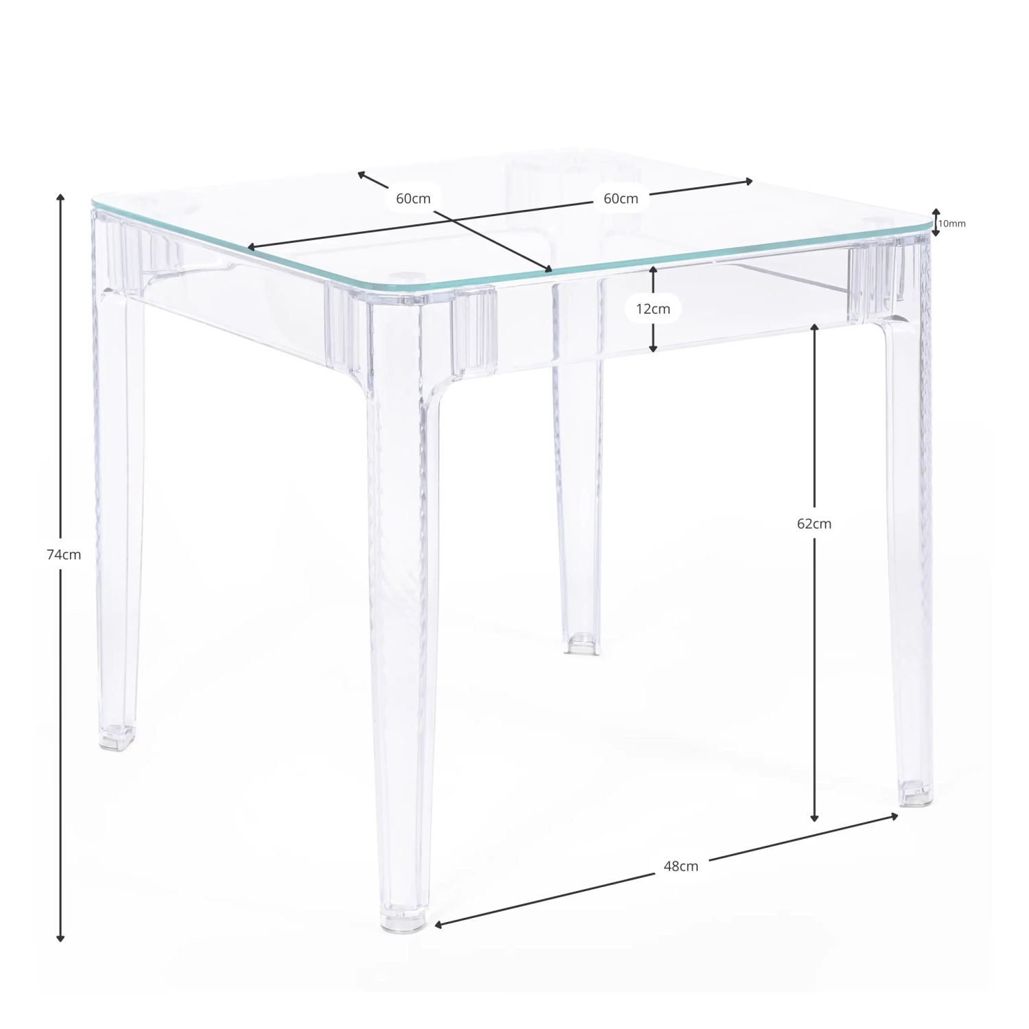 Ghost Vierkante Tafel 60x60 cm | Transparant en Minimalistisch Ontwerp