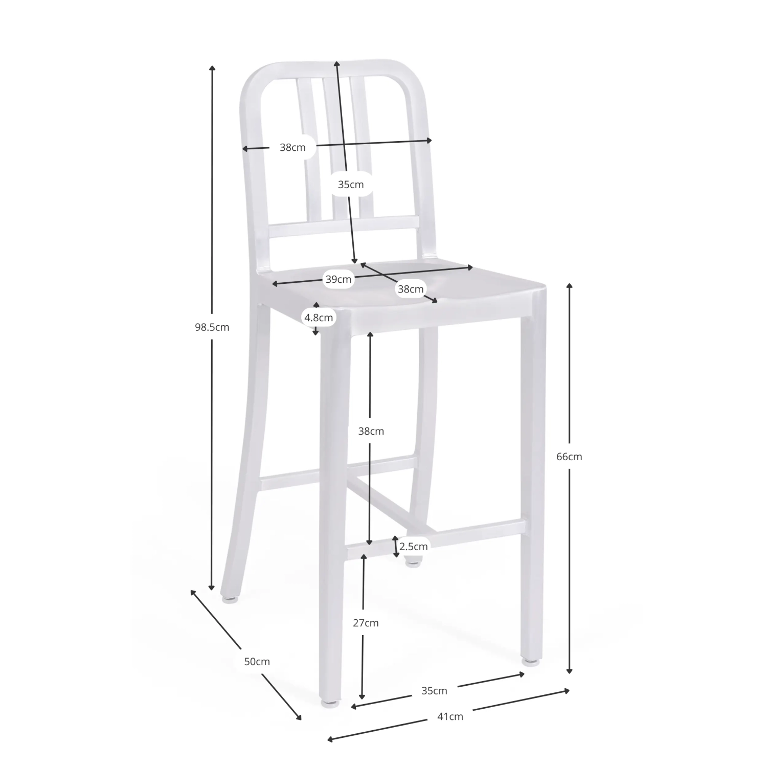 Stool Navi Army 66 cm of Aluminum | Elegant Industrial Design