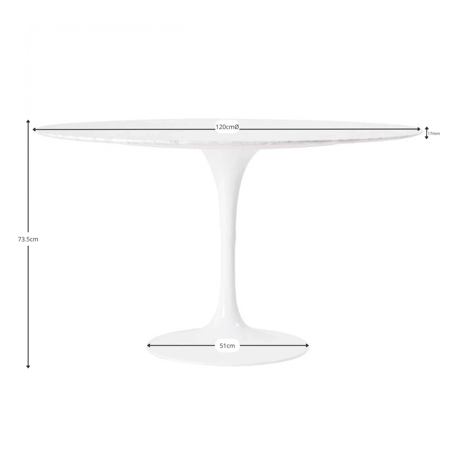 Inspirační tulipánový jídelní stůl v mramoru Carrara 120 cm - designový nábytek