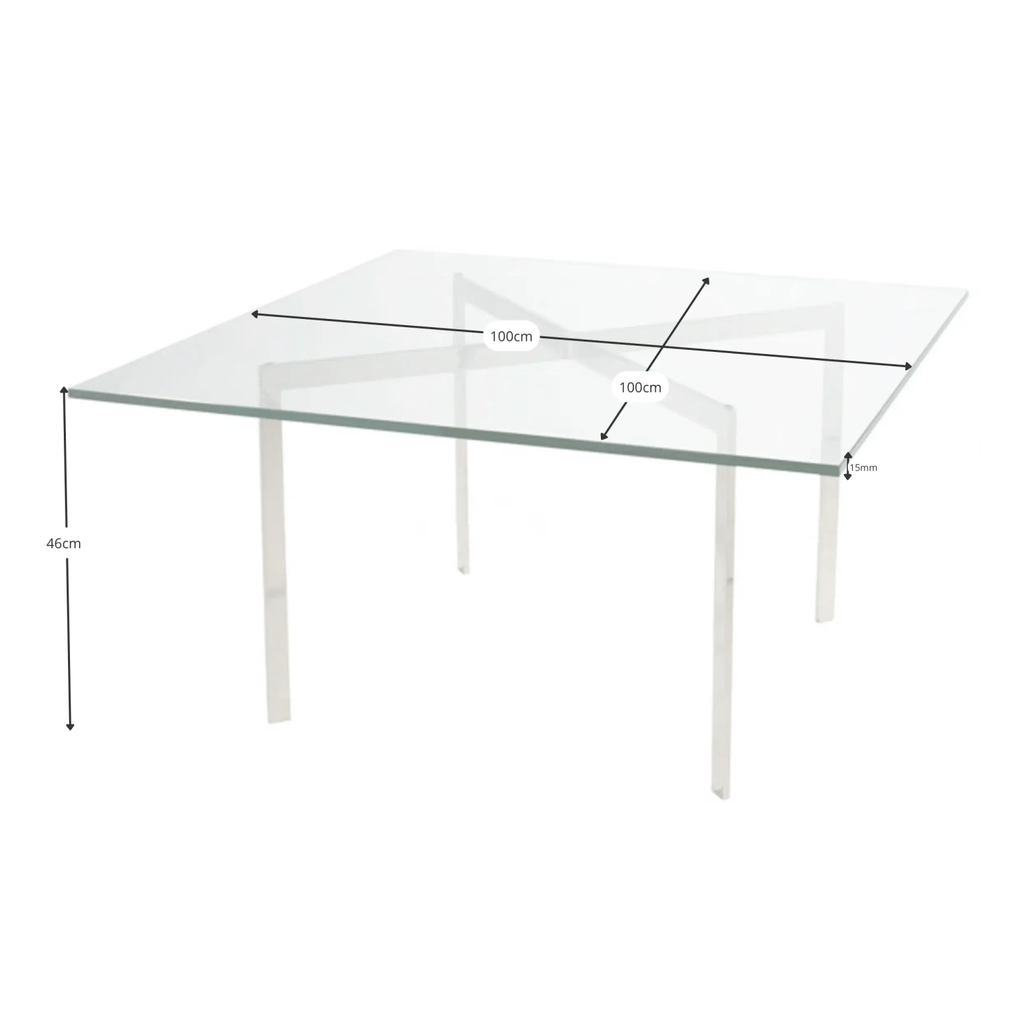 Mies Van Der Rohe Table 100x100cm | Tempered Glass & Stainless Steel