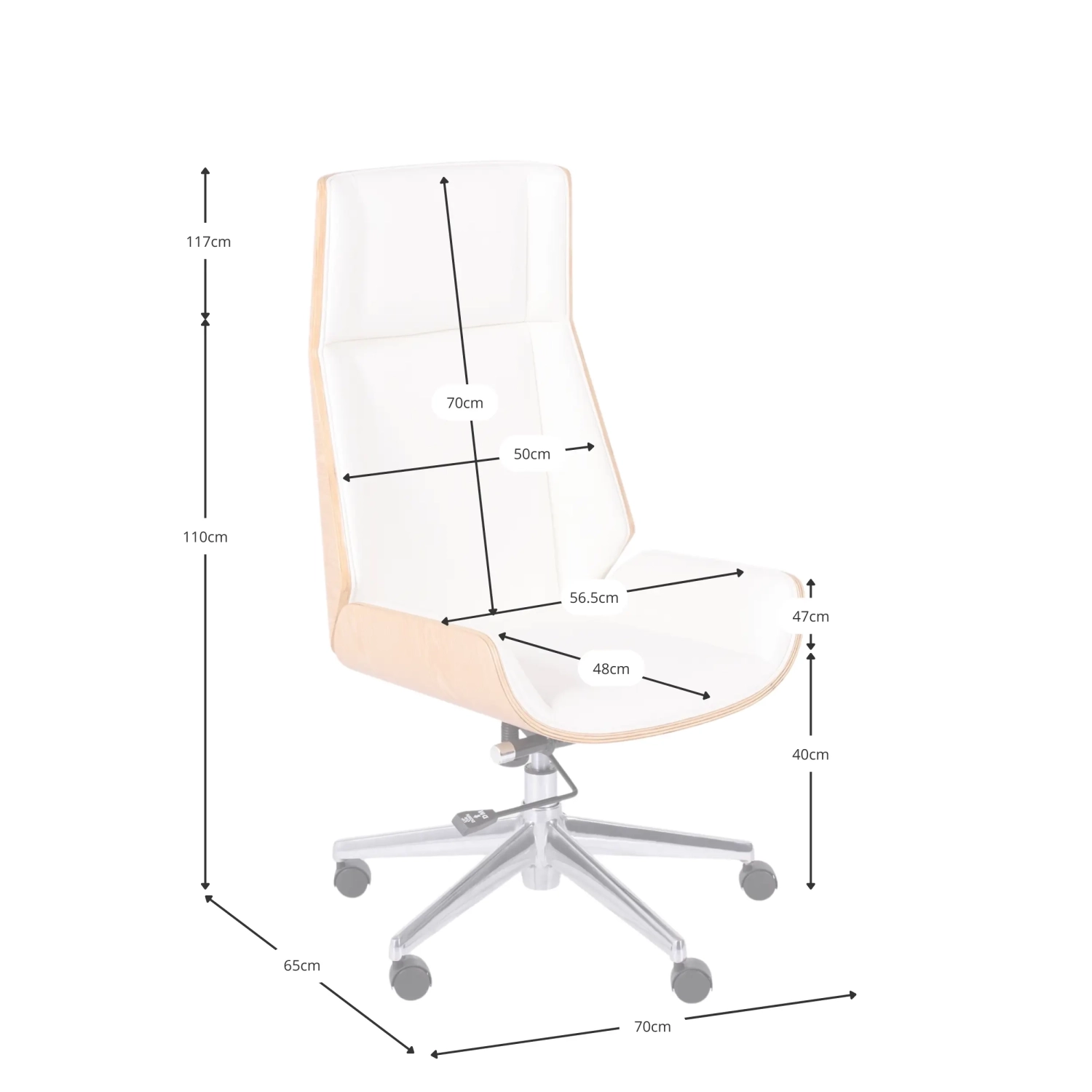 Chaise de bureau Nordic Highback en érable et éco-cuir blanc - Meubles Concept