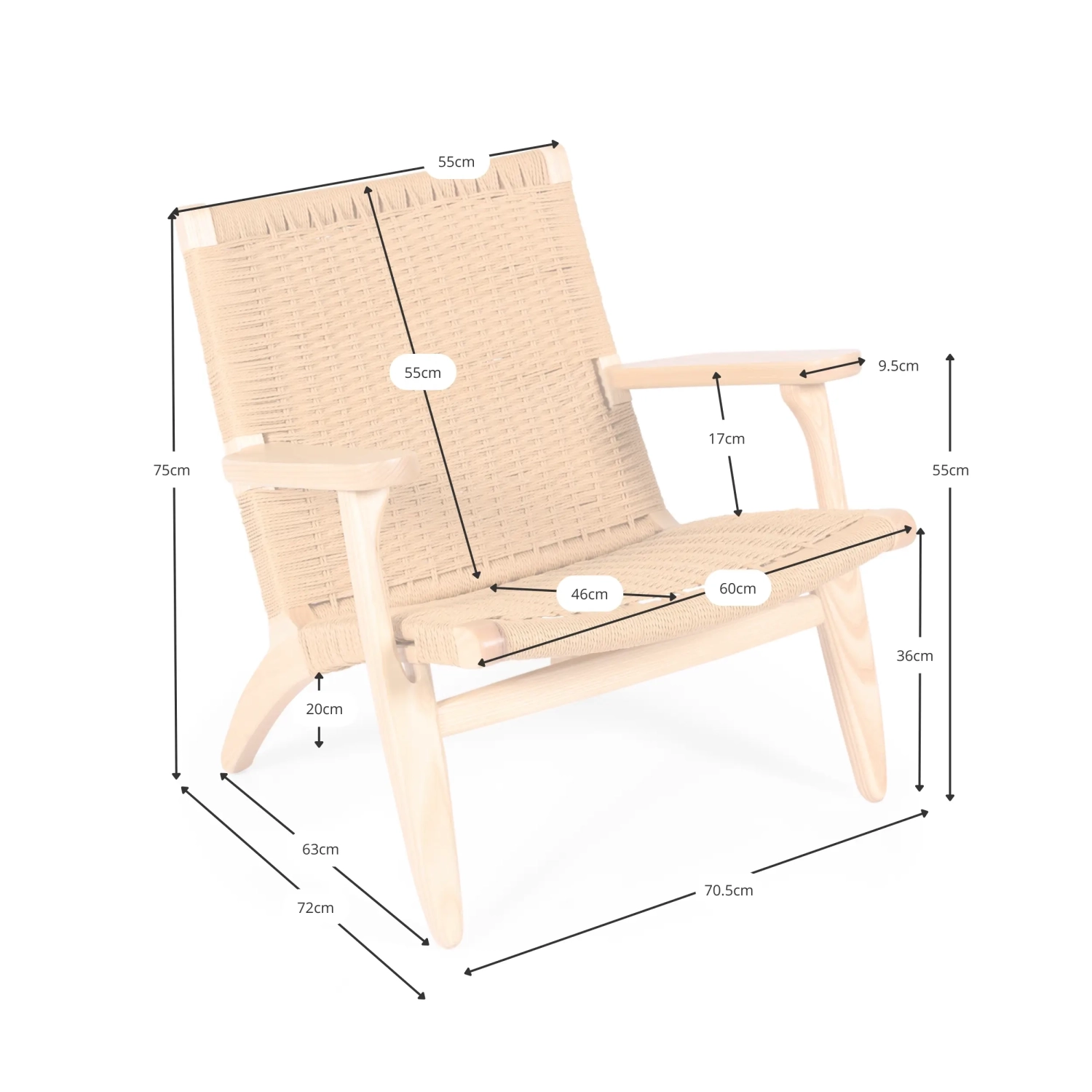 Fauteuil Catani CH25 | Scandinavisch ontwerp in essen en natuurlijk touw