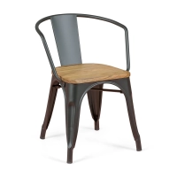 Bistro Arms Wood Chair | Industriestuhl mit Armlehnen und Holzsitz