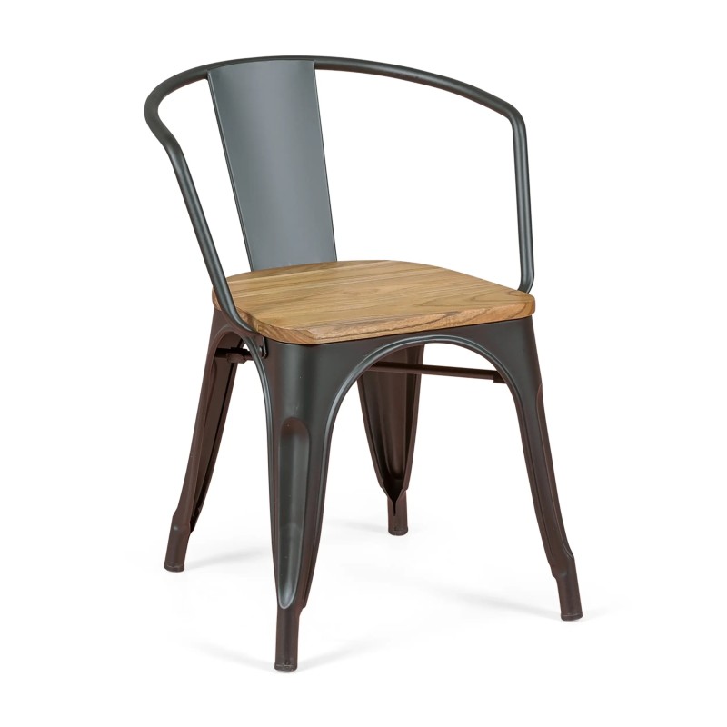 Bistro Arms Wood Chair | Teollinen tuoli käsinojilla ja puisella istuimella