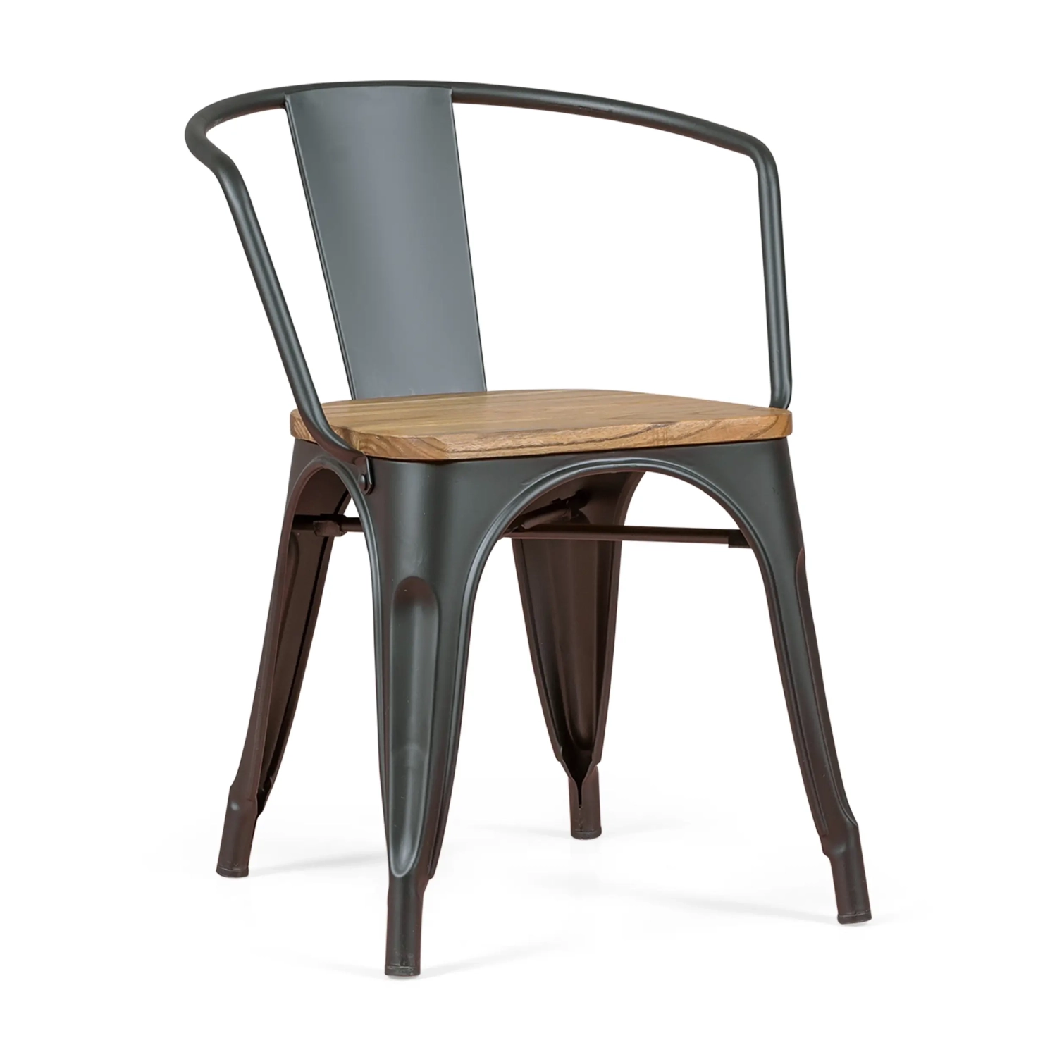 Bistro Chaise en bois à accoudoirs | Chaise industrielle avec accoudoirs et assise en bois
