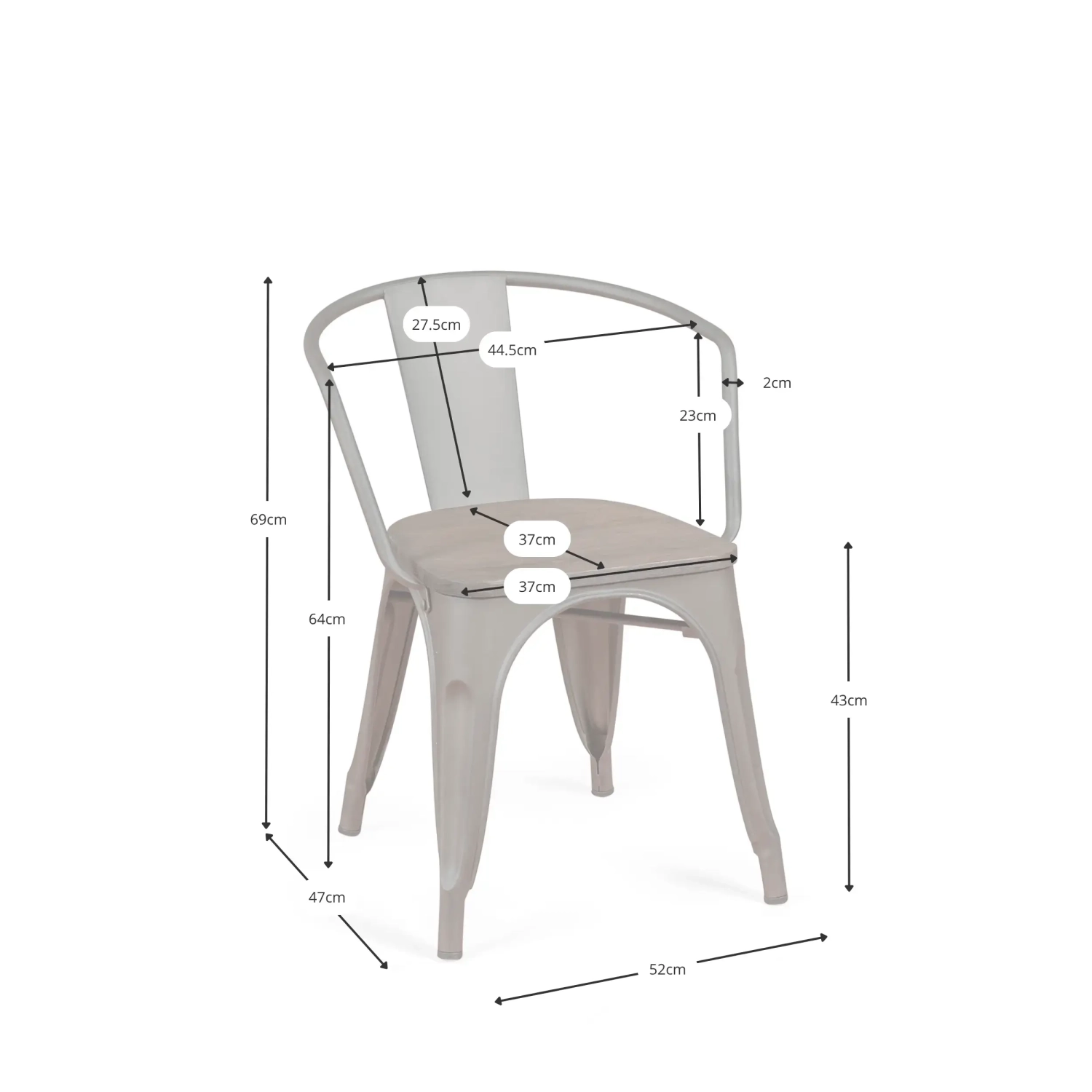 Bistro Arms Wood Chair | Industriestuhl mit Armlehnen und Holzsitz