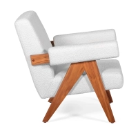 Confort lounge nojatuoli Compass puusta ja bouclesta - Mobelarium