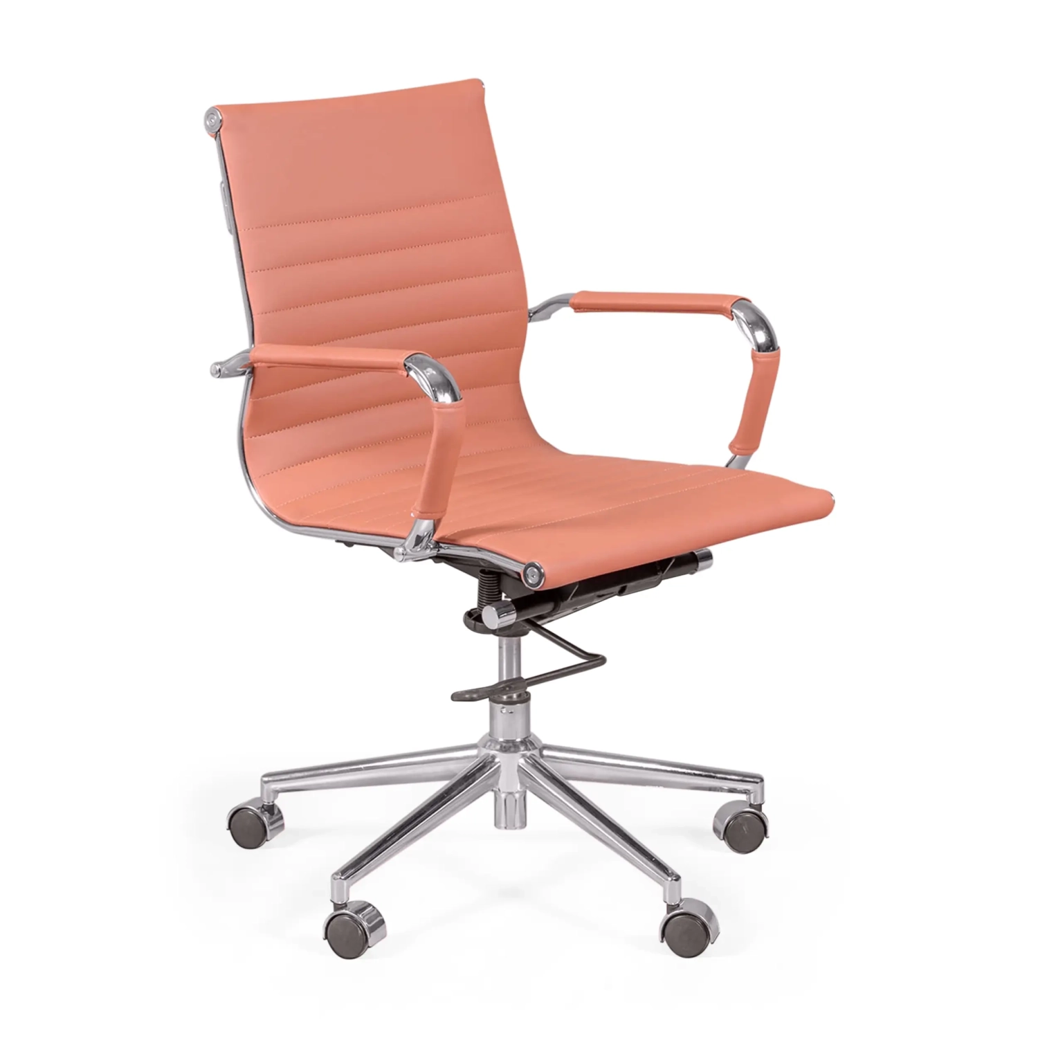 Bürostuhl mit niedriger Rückenlehne | Modernes Design aus Kunstleder und verchromtem Stahl