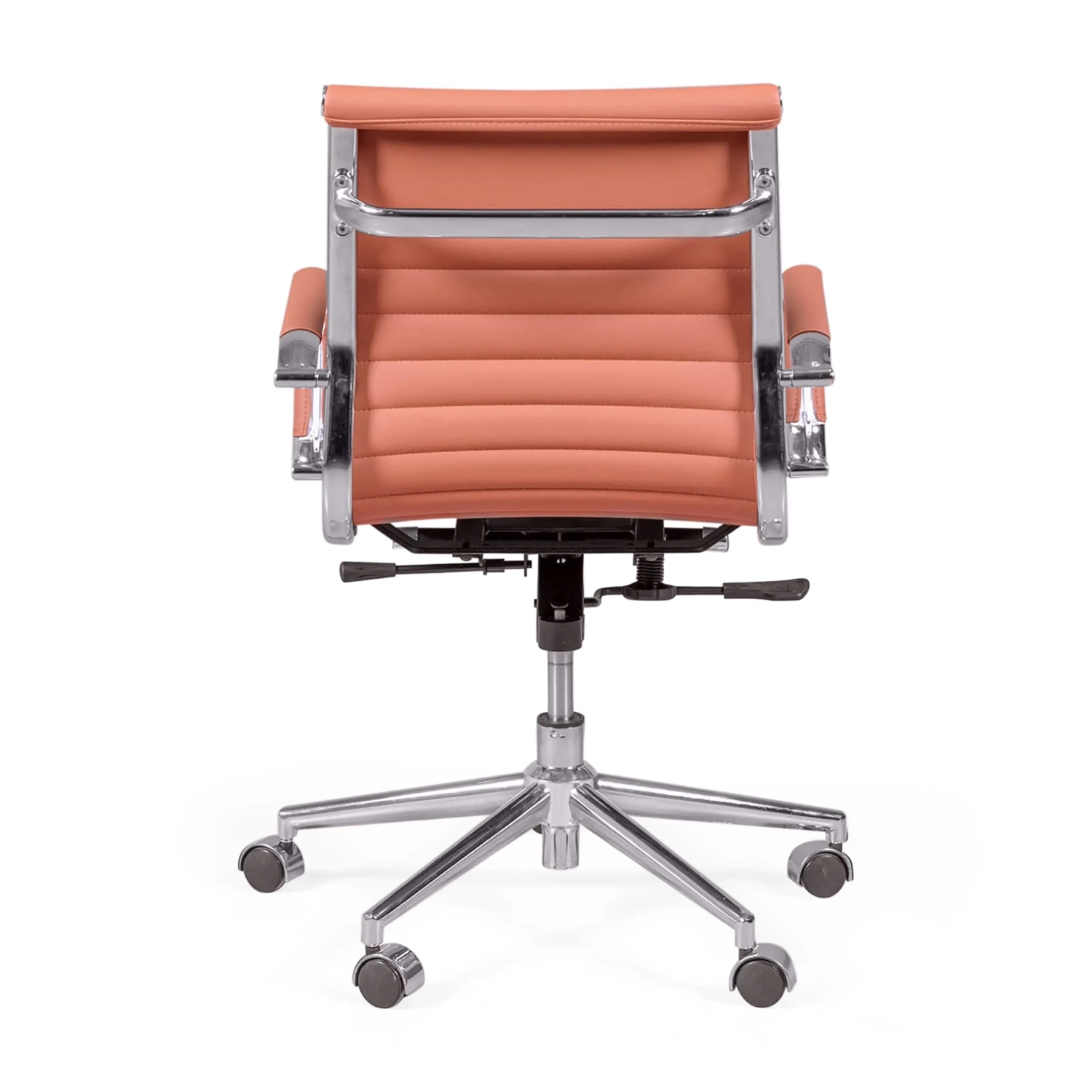 Task office chair with low backrest | Modern design in leatherette and chrome-plated steel