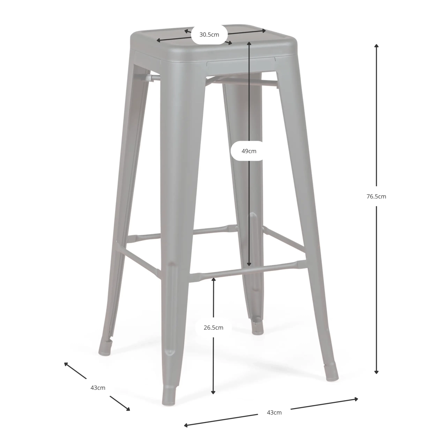 Stool industrial Bistro 76 cm | Bright steel stackable