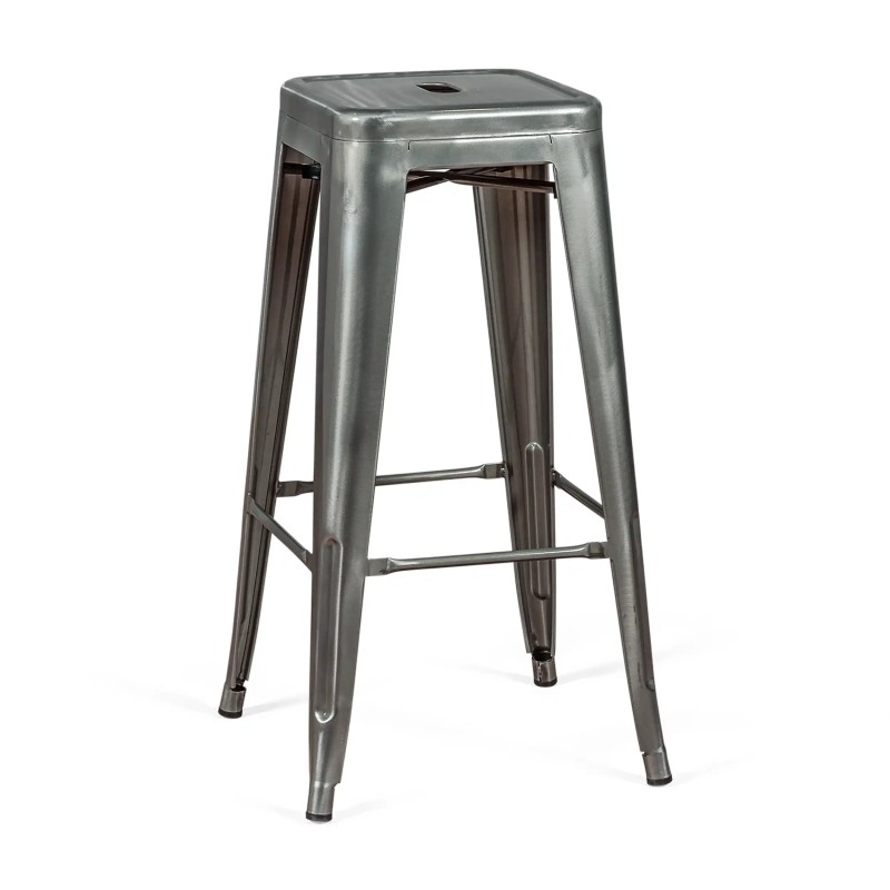 Stołek przemysłowy Bistro 76 cm | Jasna stal z możliwością sztaplowania