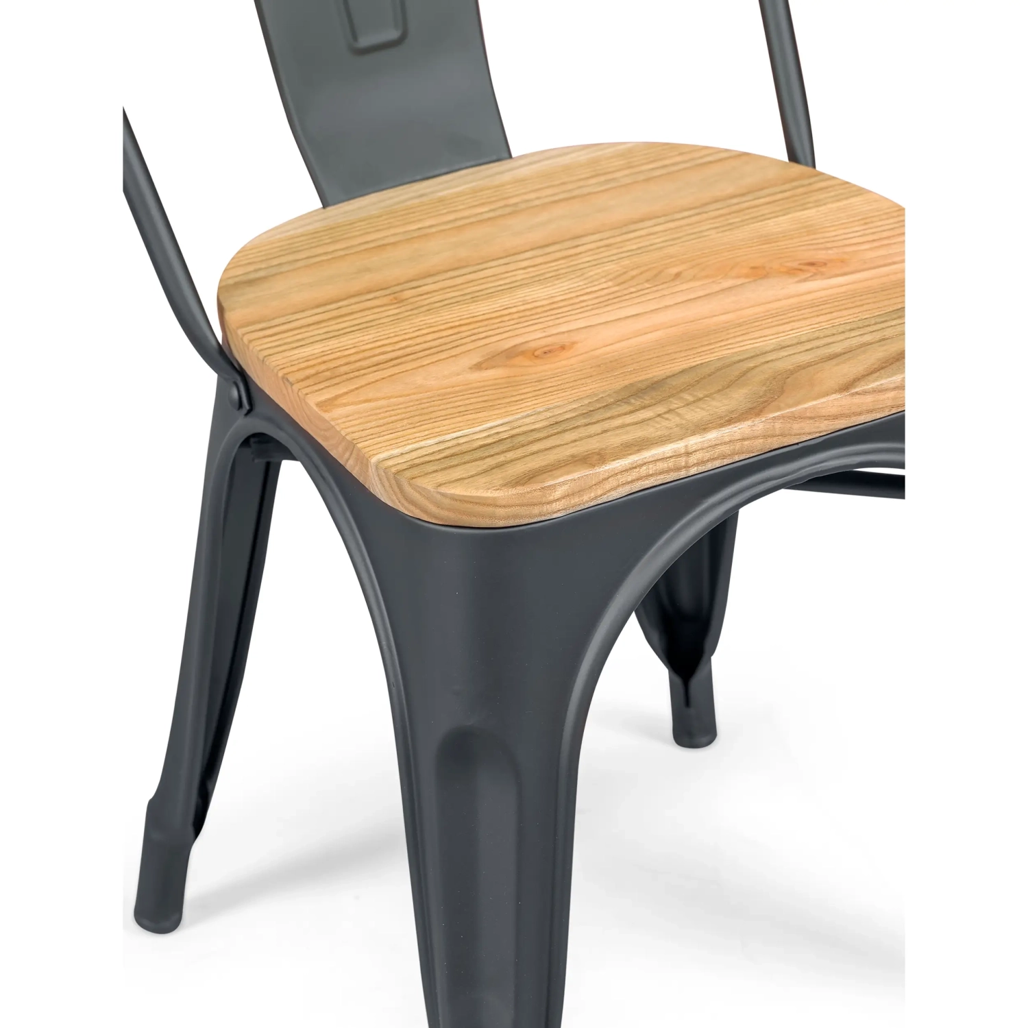 Stapelbarer Stuhl Bistro | Matter Stahl und Massivholz, industrieller Stil