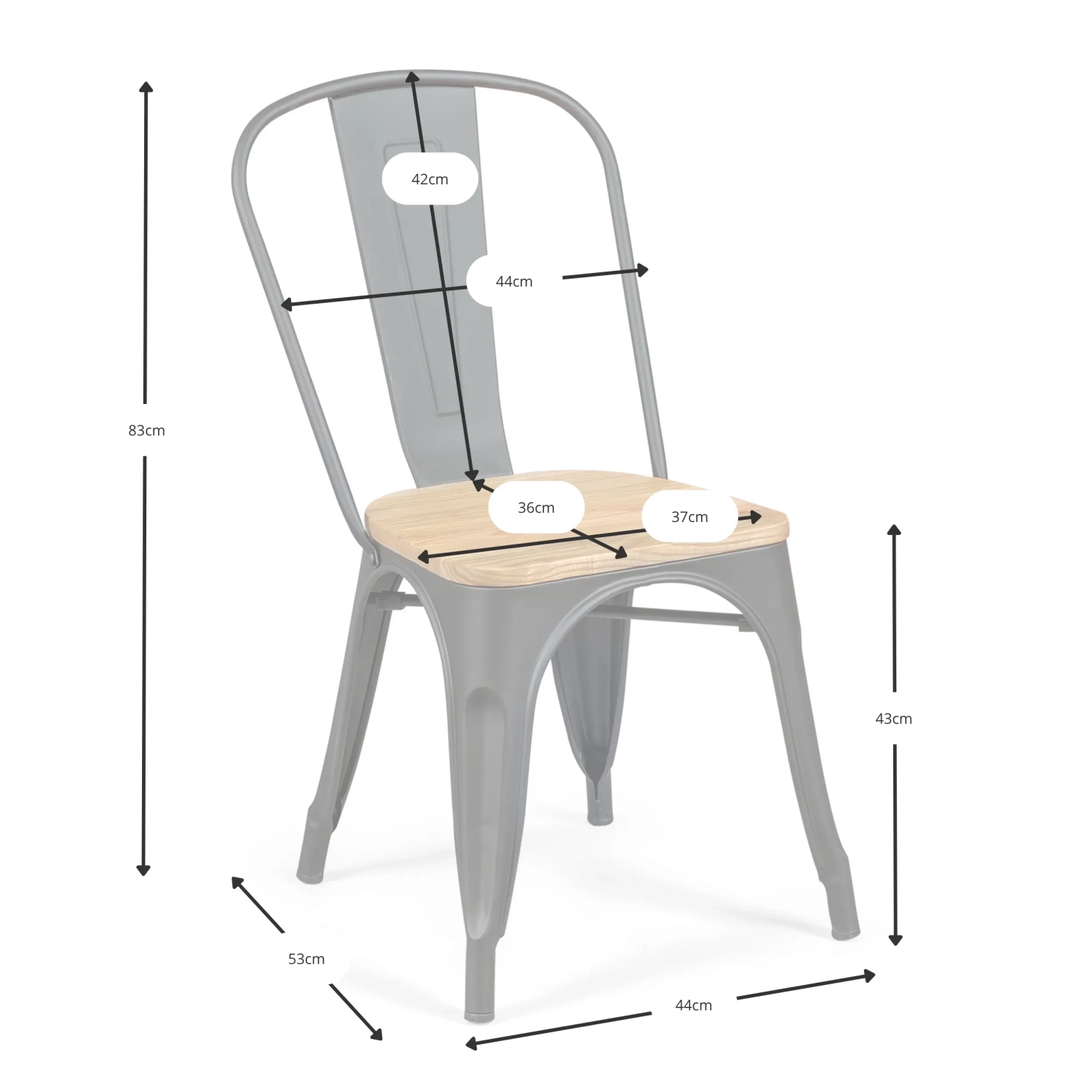 Silla Bistro apilable | Acero matte y madera maciza estilo industrial