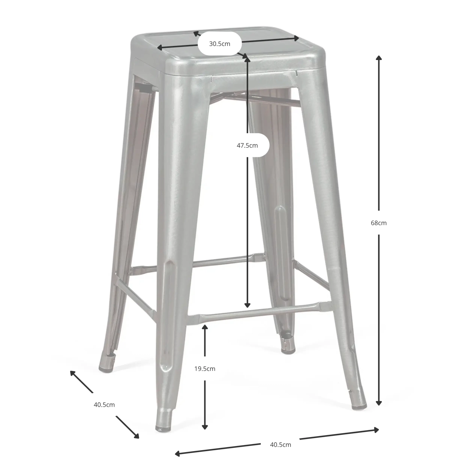 Barstol industriell Bistro 66 cm | Stål stapelbar blank eller matt