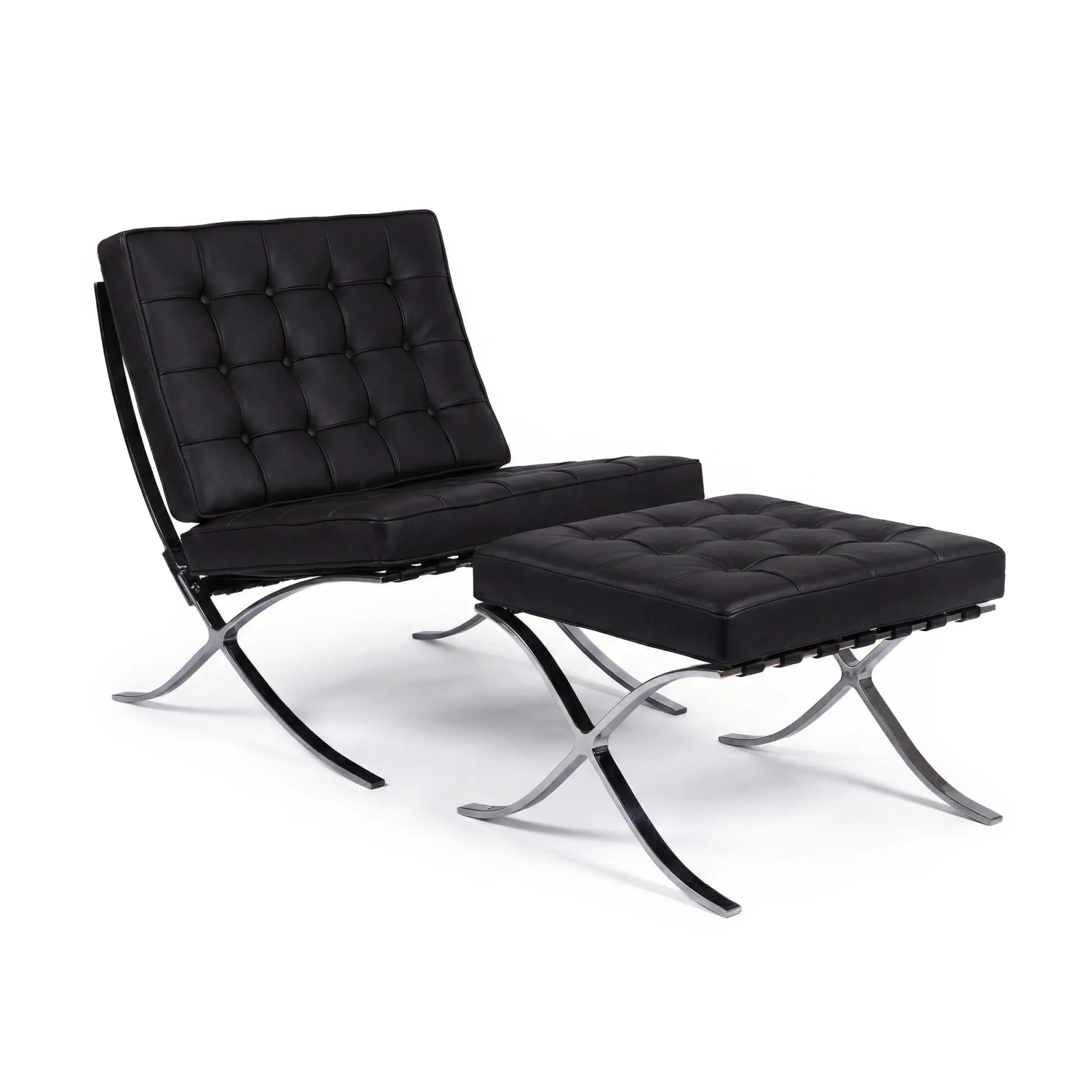 Chaise Barcelona Chair avec Ottoman en Simili Cuir - Meubles Concept