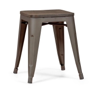 Wood Seat Stool Low Bistro Antique - Industrial stools and chairs