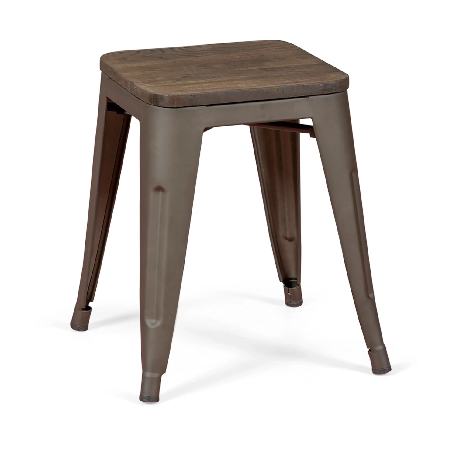 Taburete industrial bajo con asiento de madera Bistro Antique