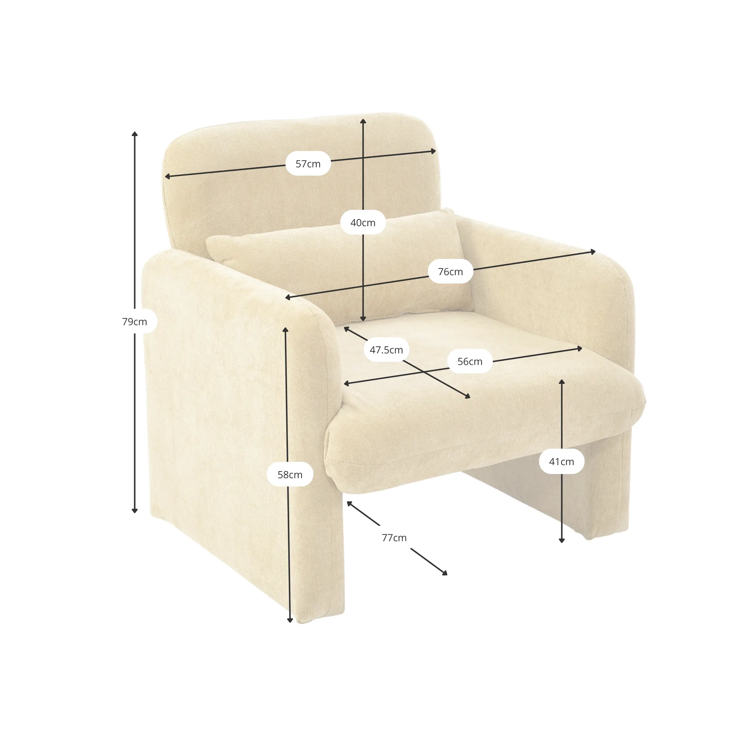 Bristol minimalistische gestoffeerde fauteuil bekleed met schuim met hoge dichtheid