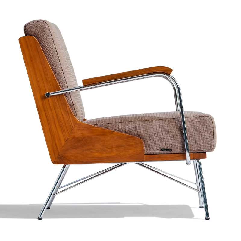 Poltrona industriale Daneu rivestita in cotone-Poltrona in legno-Mobilie Design
