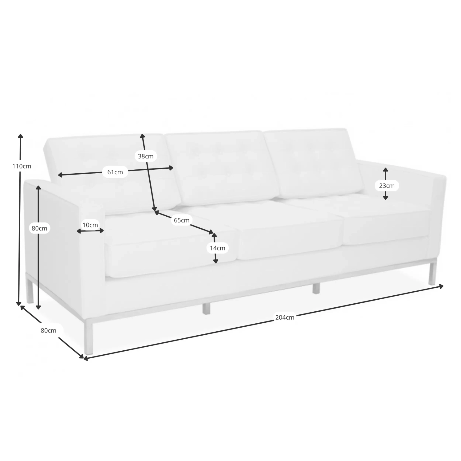 Venice sofá de 3 lugares em pele italiana | Florence Design inspirado em Knoll