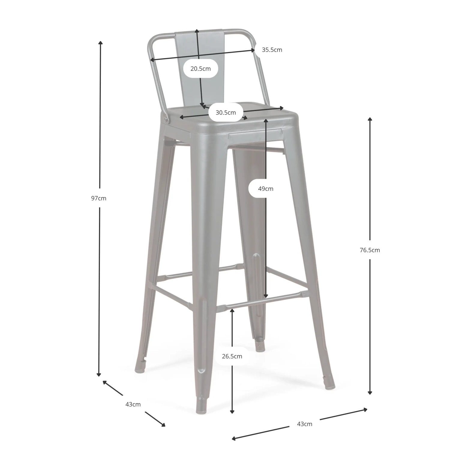 Hocker mit Rückenlehne Classic Wide Bistro Matt - Industriedesign-Hocker und Stühle