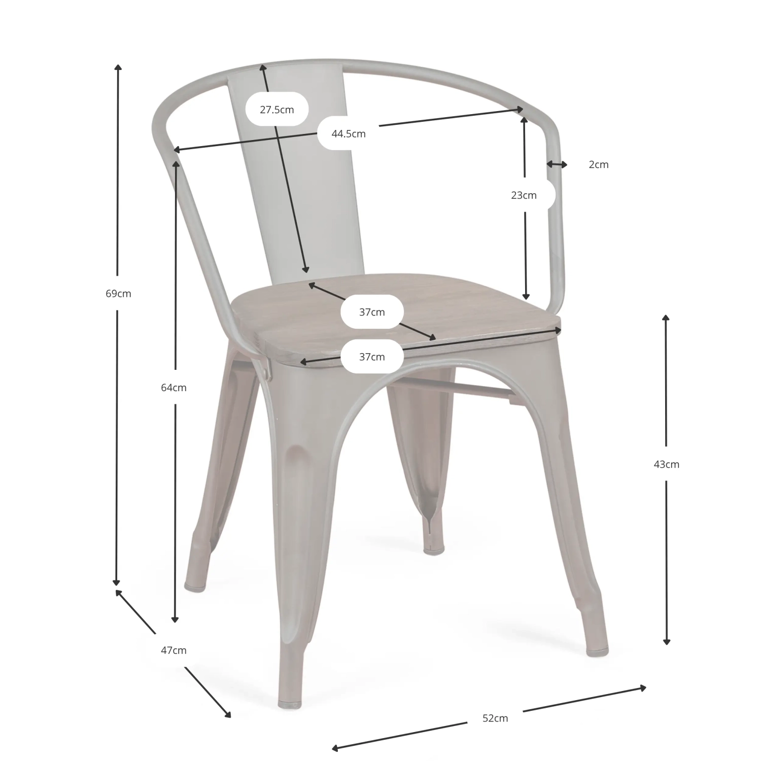 Sthul Bistro Wood mit Armlehne - Industriedesign-Stühle und Hocker