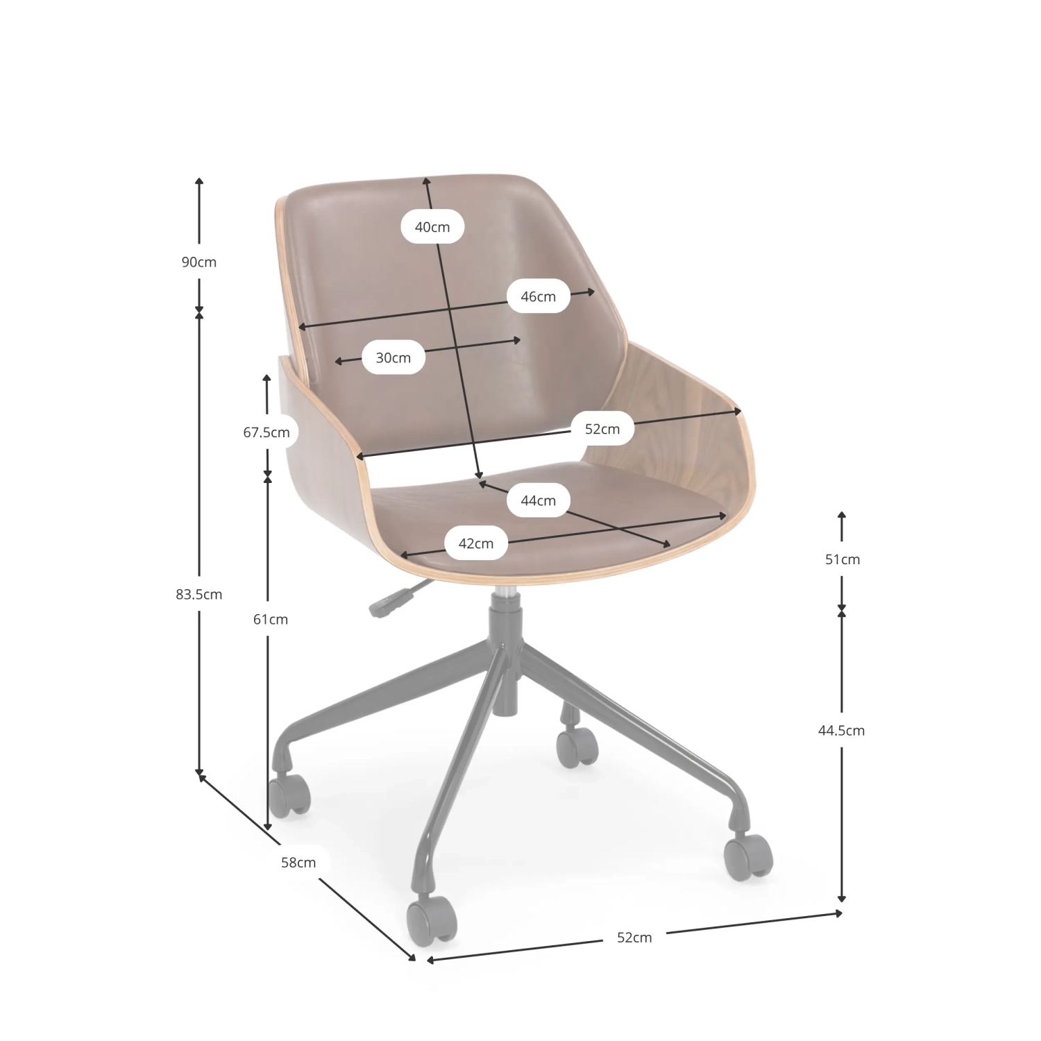 Cleveland Retro-Bürostuhl aus Kunstleder | Verstellbares Vintage-Design