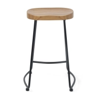 Stołek barowy Portland Industrial 66 cm | Lite drewno wiązowe i stal