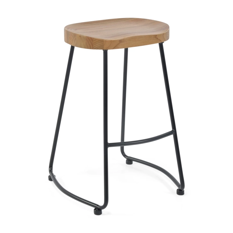 Portland Industrial Barhocker 66 cm | Massives Ulmenholz & Stahl