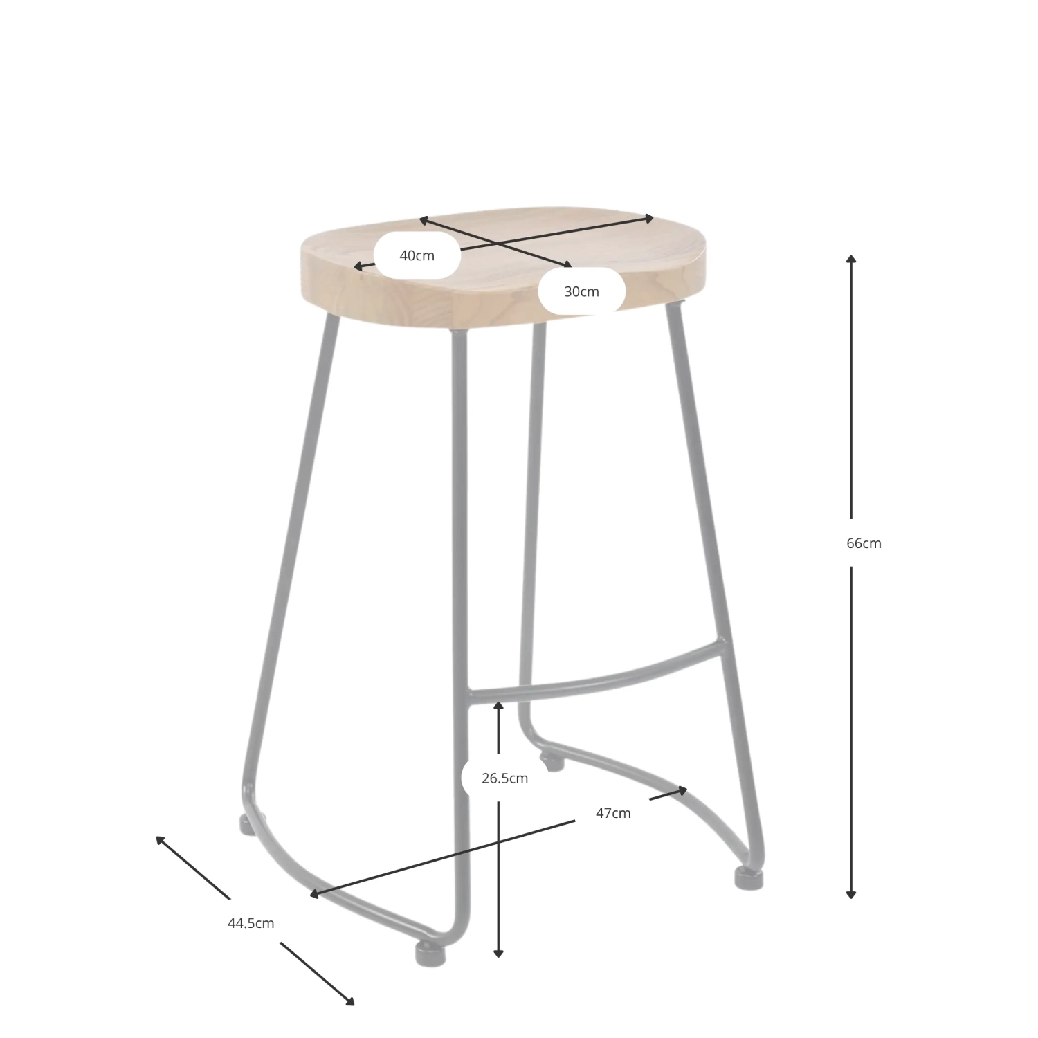 Stołek barowy Portland Industrial 66 cm | Lite drewno wiązowe i stal