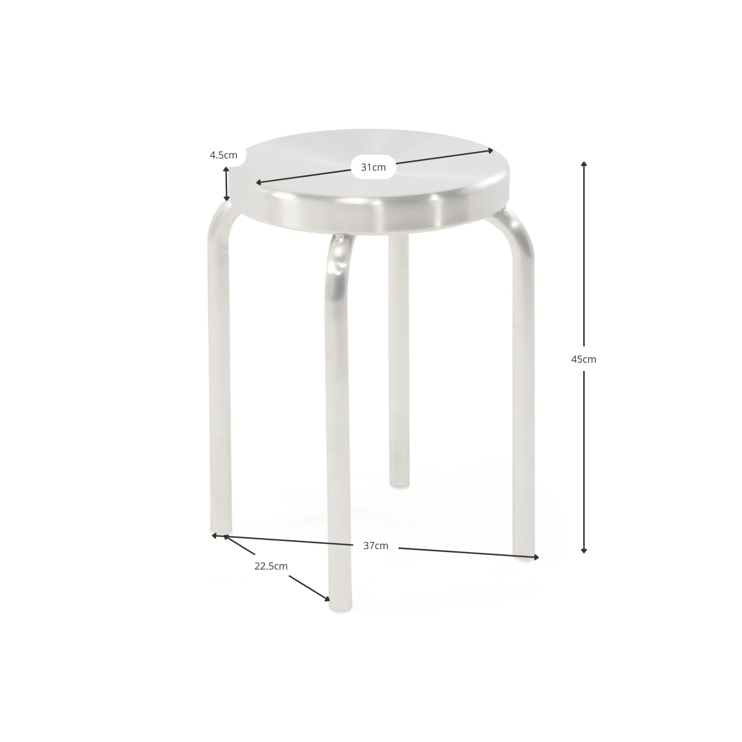 Niski stołek ze stali nierdzewnej Delaware 45 cm | Nowoczesny stołek designerski