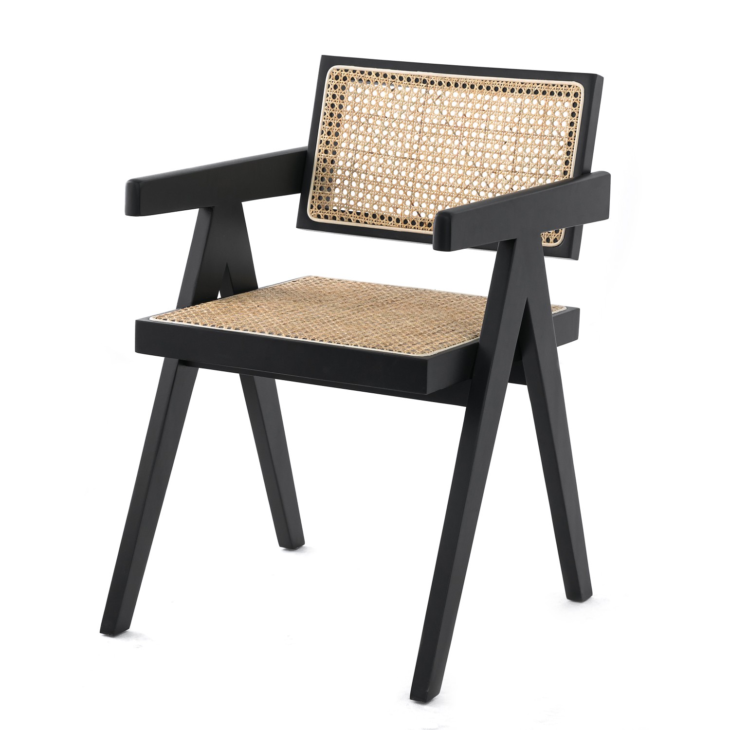 Replica della sedia Chandigarh con braccioli del designer Pierre Jeanneret 