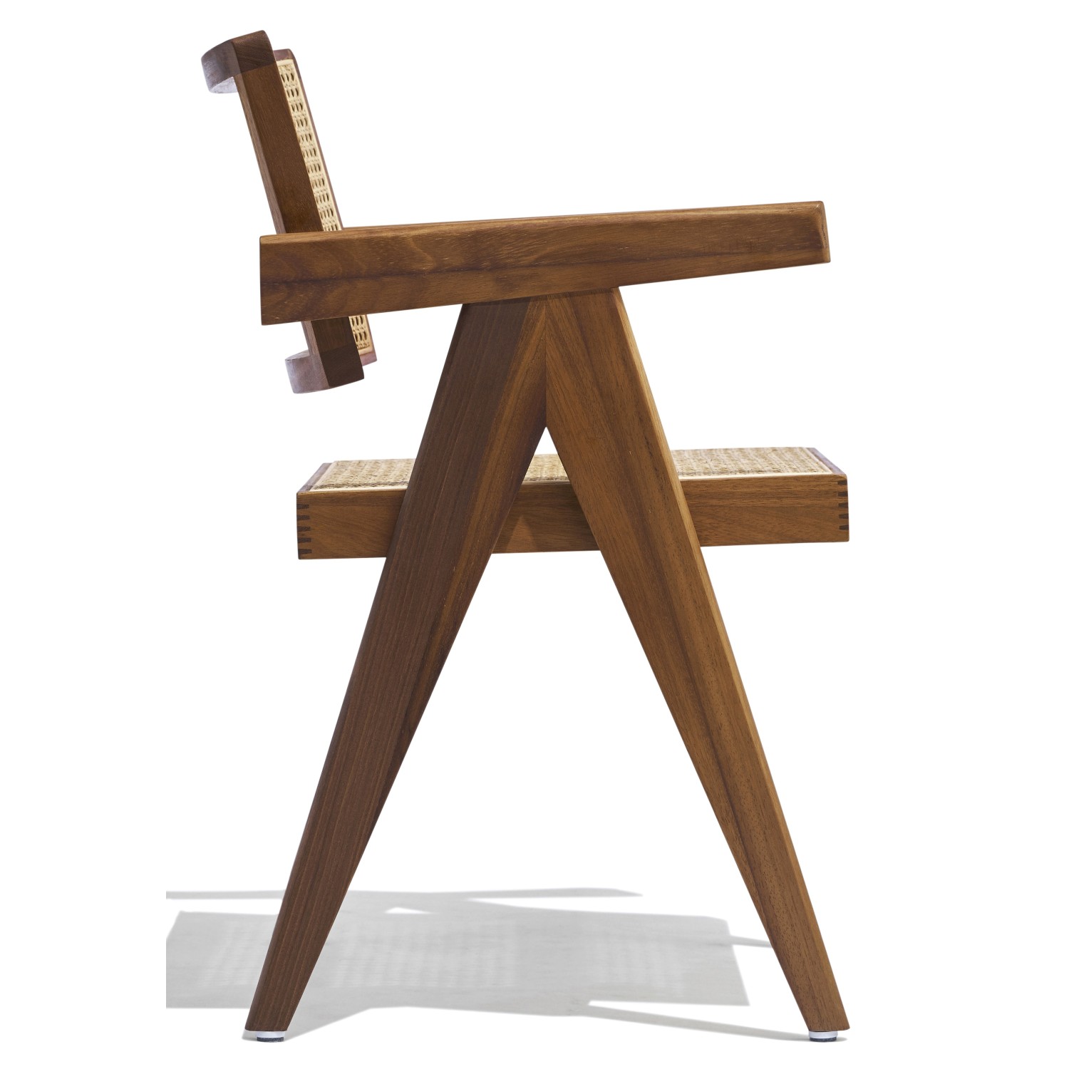 Compass chair with armrests in teak wood and natural rattan