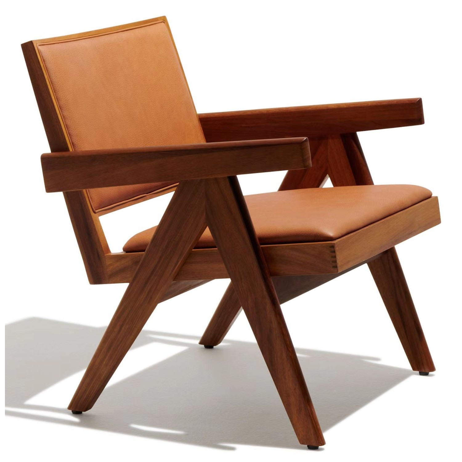 Sedia lounge comfort Compass in legno di teak e pelle italiana
