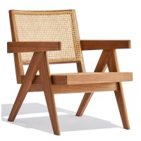 Compass lounge chair with armrests in teak wood and natural rattan