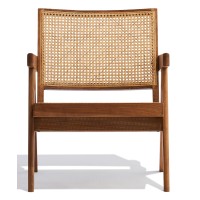 Poltrona Compass con braccioli in legno di teak e rattan naturale