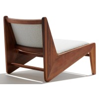 Fauteuil Compass Lounge rembourré en bois de teck et tissu bouclé