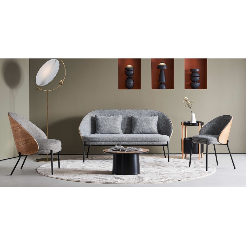 Nordic Earth bank in notenhout en katoenen bekleding
