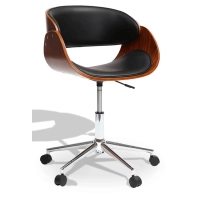 Chaise de bureau en bois de noyer et simili cuir
