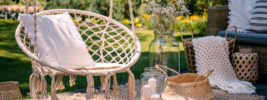 Designer hanging chairs for garden and interior.